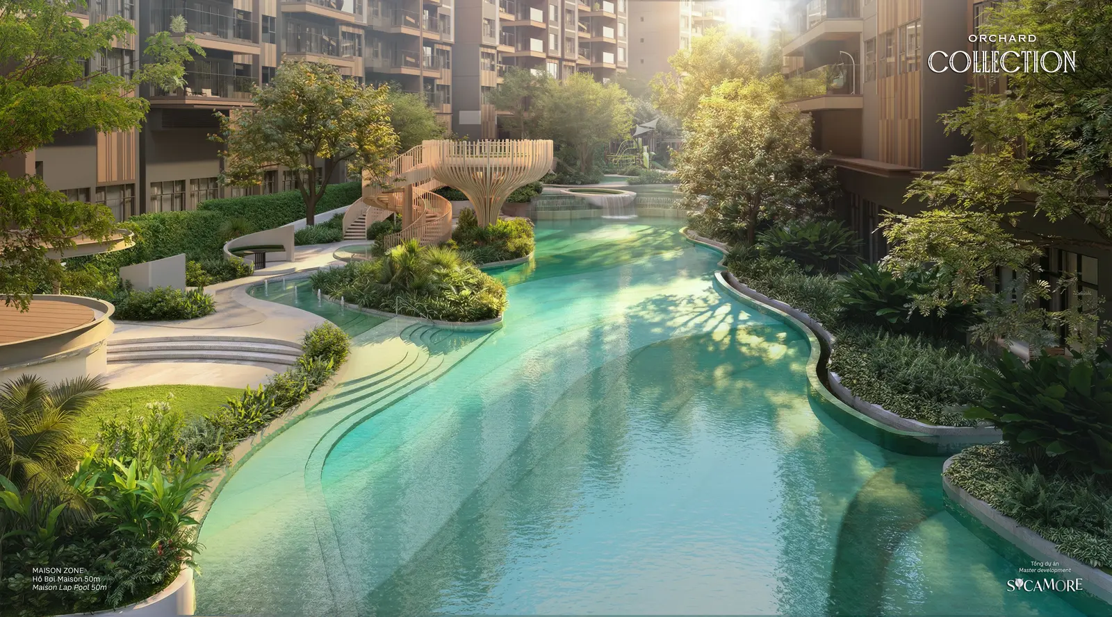 Hồ bơi Maison 50 m uốn lượn giữa cây xanh